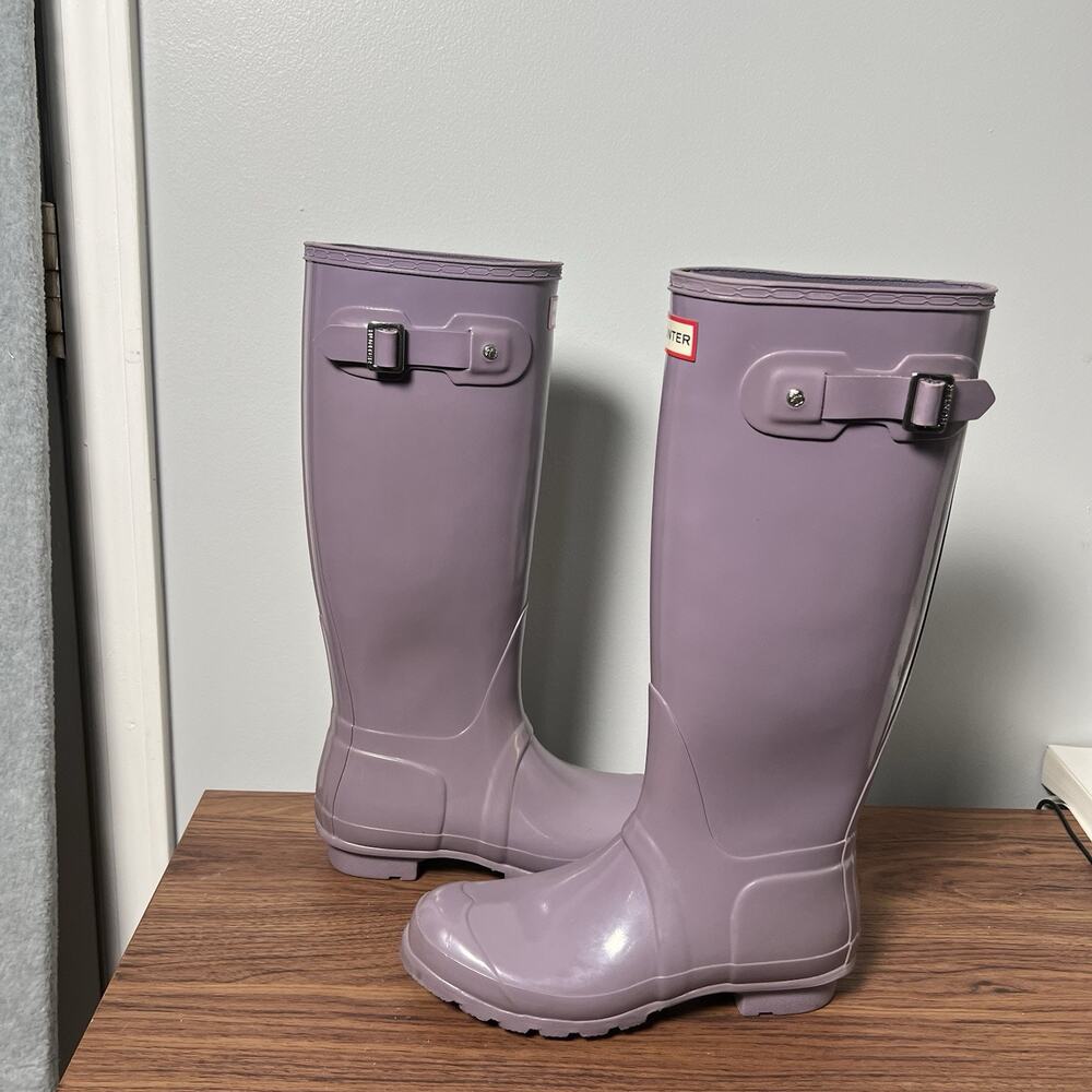 Hunter Original Tall Gloss Rain Boots Womens 7 Purple Violet Lavender Waterproof - Picture 2 of 15